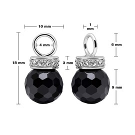 Quiges Vintage Style Classic 925 Sterling Silver Dangle Drop Black Faceted Ball Charms Set for Hoop Earrings with Transparent Zirconia Stones