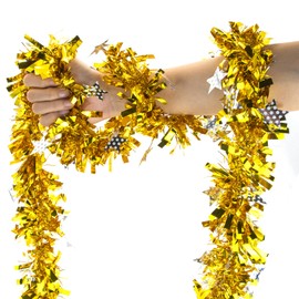 CHEERYMAGIC Christmas Tinsel Garland, 13.12FT Gold Christmas Tree Tinsel Decoration, Metallic Tinsel Garland, for Christmas New Year Holiday Party Decorations A6-JSXXLH(Gold)