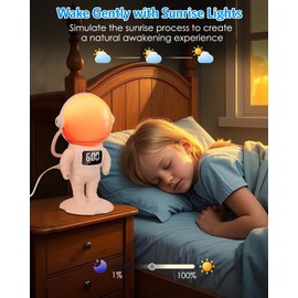 AMIR Astronaut Wake Up Light Sunrise Alarm Clock for Kids, Heavy Sleepers, Bedroom, Gradual Sunlight Alarm Clock with Sunrise Simulation, 21 Sleep Sounds, Dimmable Bedside Lamp with Timer