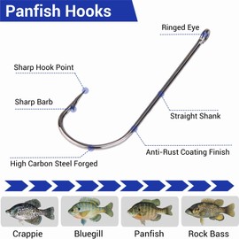 FINOSEAK 200Pcs Panfish Fishing Hooks Freshwater, Light Wire Straight Shank Aberdeen Hooks for Crappie/Bluegill/Rock Bass 5 Sizes Assorted 6# 4# 2# 1# 1/0