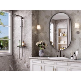 JIINGYO Oval Mirror, 20 x 36 inch Black Bathroom Mirror, Oval Mirror for Bathroom, Black Vanity Mirror for Wall, Entryway, Living Room, Wall Mount Mirrors Hangs Vertical or Horizontal