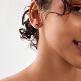 E Stud Earrings for Women, 14k Gold Plated 925 Sterling Silver Posts Hypoallergenic Ear Studs, Small Stacked Earring, Cubic Zirconia Flat Back Earrings, Women'S CZ Round Cartilage Earrings (Green)