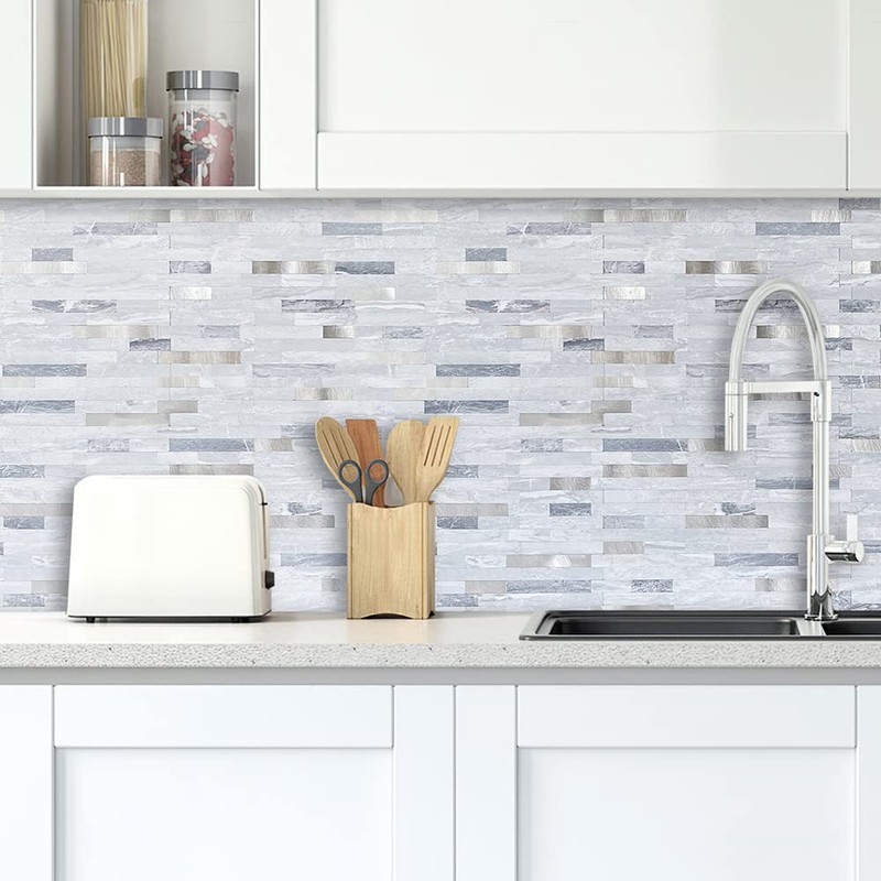 DICOFUN 10-Sheets Peel and Stick Backsplash Wall Tile, Faxu Stone