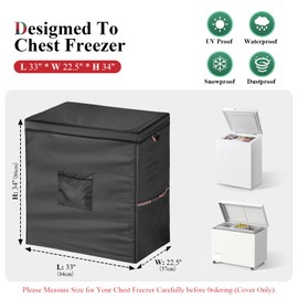 Fentiff Deep Freezer Cover, Waterproof Dustproof Chest Freezer Cover, Freezer Covers for Outside 7.0 Cubic Feet Chest Freezer All Season Protection, Top with Zipper to Open(33" L X 22.5" W X 34" H)