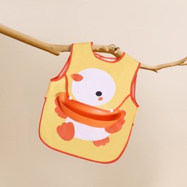 Bebamour Baby Amour Bible Meal Apron, Children's Vest, Double Pockets, Baby Food Apron, 3D Pockets, Waterproof, Lightweight, Nursery School (Yellow Chicken)