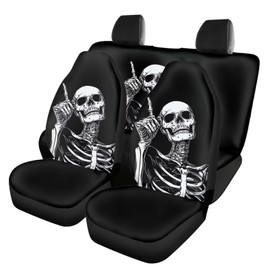 Bulopur Skeleton Pattern Car Seat Covers Sets 4Pcs Front Seat Protector Carseat Rear Split Bench Cover Universal Vehicle Seat Protector Fit Most Car, Truck, SUV, or Van