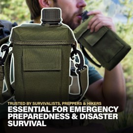 Sirius Survival 2L Military-Grade Square Canteen with Insulated Case & Shoulder Strap – BPA-Free Water Bottle for Camping, Hiking, Emergency Preparedness & Outdoor Survival