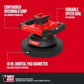 CRAFTSMAN V20 Cordless Buffer Polisher, Orbital Polisher for Car Detailing, 10-inch with Splash Guard, Bare Tool Only (CMCE100B)