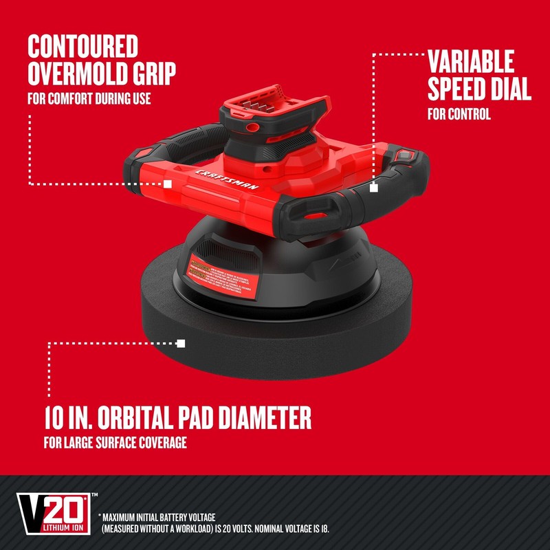 CRAFTSMAN V20 Cordless Buffer Polisher, Orbital Polisher for Car Detailing,