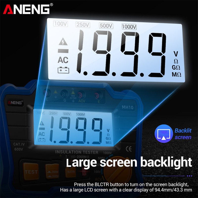 Insulation Resistance Tester 100V/ 250V/ 500V/ 1000V Resistance Tester with
