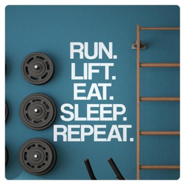 My Vinyl Story - Run Lift Eat - Inspirational Motivational Wall Decal Sticker Quote Art Decor Saying for Home Gym Workout Fitness Exercise Bedroom, Removable (White, 17x22 inches)