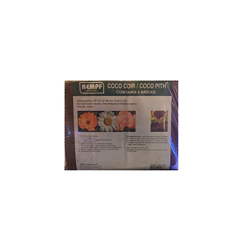 Kempf Compressed Coco Coir Bricks, Growing Medium, 4 Bricks, Organic,
