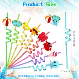 FZR Legend 24 Pool Party Drinking Straws for Kids, Beach Reusable Plastic Silly Straws for Summer Hawaiian Under the Sea Birthday Party Favors Decorations Supplies