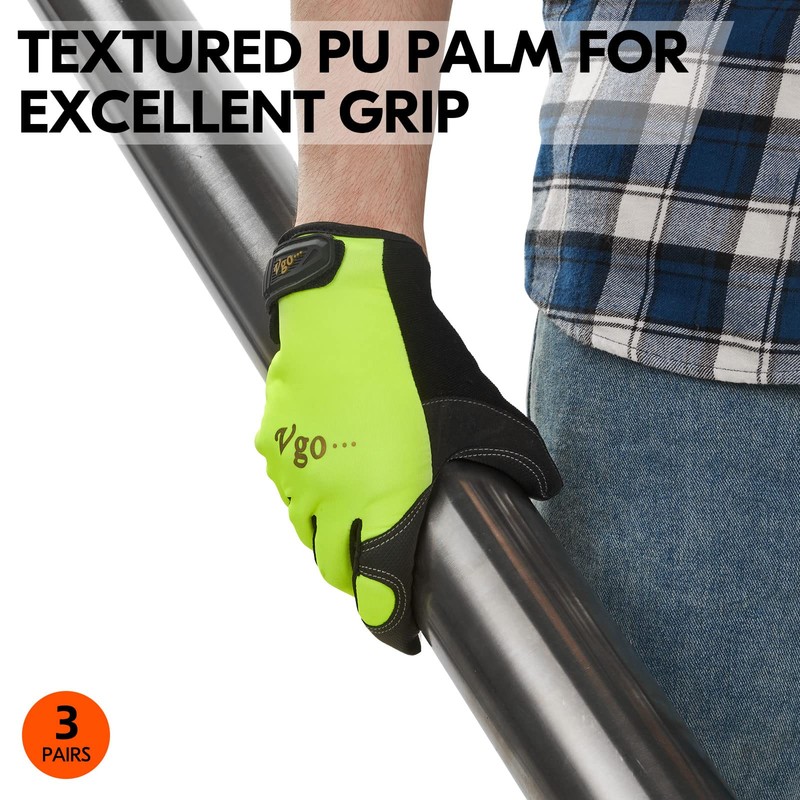 Vgo... 3 Pairs High Dexterity Touchscreen PU Leather Work Gloves