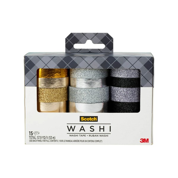 Scotch Washi Tape, Glitter Metallic Design, 15 Rolls, Great for