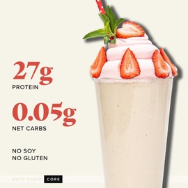 Keto Chow Strawberry Cream Core (w/Stevia) - Keto Meal Replacement Shake Powder - Nutritionally Complete - Low Carb - Delicious Easy Meal Substitute - Protein Rich & Dairy Free - Single Meal Serving