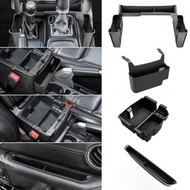 4PCS Upgraded Center Console Organizer for Jeep Wrangler JL JLU 4xe 2018-2026 & Gladiator JT 2020-2024 2025 2026 Accessories Gear Shift Side Tray Hanging Armrest Storage Box (Not for JK/JKU)