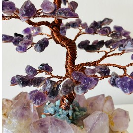 Generic Handmade Crystals and Healing Stones Crystal Tree Money Tree of Life Office Decor Spiritual Decor Made with raw Amethyst Stones Base Copper Wire Tree Amethyst, Black Tourmaline. (Aquamarine)