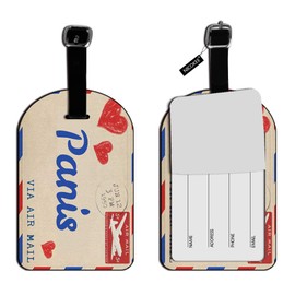 Nicokee Mail Postcard Love for Paris Luggage Suitcase ID Tag Leather Travel Bag Label Baggage Name Tag - 1 pack