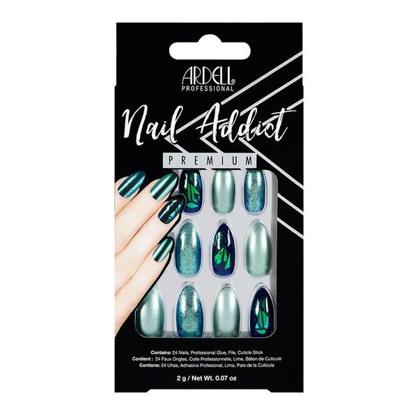 Ardell Nail Addict Premium Artificial Nail Set, Green Glitter Chrome