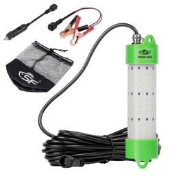 SF LED Underwater Fishing Light 70W Fish Attracting Light 9000lm Green Fishing Light for Dock and Boats IP68 Waterproof 24ft with Cigarette Lighter or Battery Clips to Provide Power