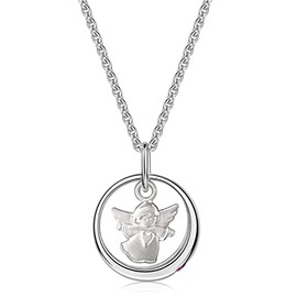 Xaana AMZ00178 Baptism Ring Synthetic Ruby with Angel Pendant Including 36/38 cm Chain 925 Sterling Silver, Sterling Silver, Ruby