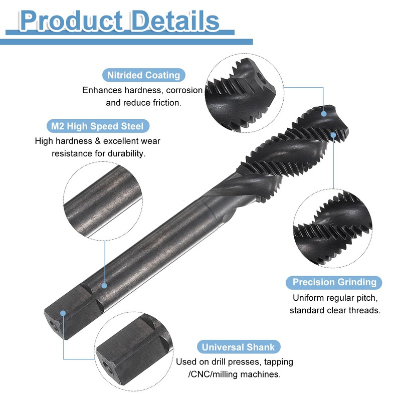 sourcing map Spiral Flute Thread Taps M12 x 1.5 H2
