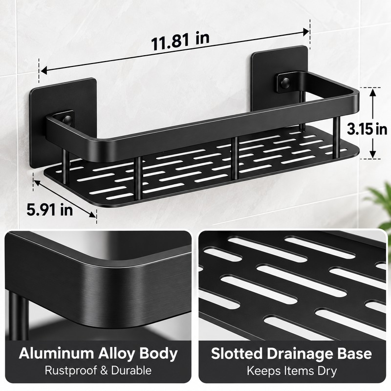 2pcs Aluminum Alloy Bathroom Shower Shelf – No-Drill Shampoo Rack