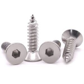 M6 x 16mm Flat Socket Cap Head Self Tapping Screws, 304 Stainless Steel 18-8 Countersunk Socket Head Wood Screws, Full Coarse Thread Sheet Metal Screws, Pack of 30