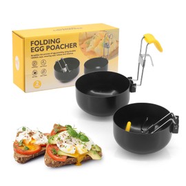 Yuhtech 2 Pcs Stainless Steel Egg Cooker, Collapsible Hang Ear Egg Boiler Poached Egg Maker, Non-stick Egg Poacher for Perfect Boiled Eggs for Kitchen Tool