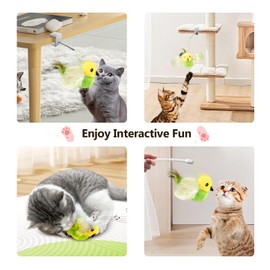 Migipaws Cat Toys,Interactive Lifelike Amakihi Flying Flapping Bird with Catnip, Feathers Hanging by Elastic String, Automatic Chirping Kitten Toys for Indoor Cats Self Play, Rechargeable(Green)