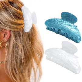 Banatra Acrylic Hair Claw Clips Medium Hair Claw Cute Clip Claws Non Slip Hair Accessories for Women and Girls (2 PCS) (Royal Blue+White)