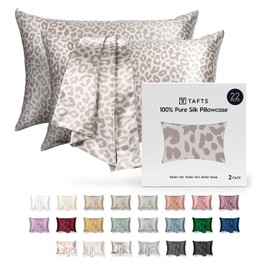 Tafts Silk Pillow Cases - 22mm 100% Pure Mulberry 6A Silk Pillowcase for Hair & Skin with Zipper Closure, Cooling, Natural, Organic, Double Sided Silk Pillow Case (Leopard, King 20"x36", 2pc)