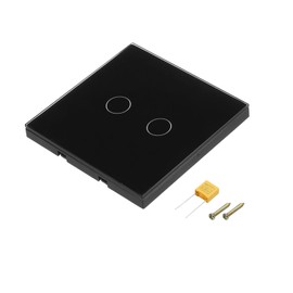 MECCANIXITY Touch Light Switch 2 Gang 1 Way Tempered Glass Panel Black No Neutral Wire 86mmx86mm