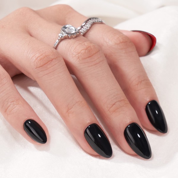 Black Press On Nails Almond - BTArtbox Short Press On