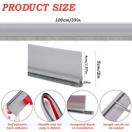 2 Pcs Door Sweep for Bottom of Door,Integrated Under Door Draft Stopper with Brush,Weather Stripping with Self Adhesive,Under Door Seal for Protection Against Dust,Cold,Heat,Noise 39.37" L/2" W(Grey)