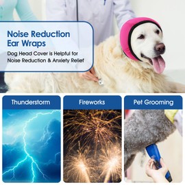 SUNFURA Dog Calming Hoodie - Anxiety Relief Quiet Ears for Dogs, Dog Ear Muffs Cover Noise Protection, No Shake Head Wraps Hematoma for Grooming, Force Drying, Bath, Hot Pink L