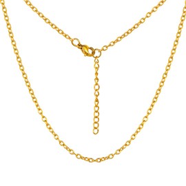 Thin O Cable Chain Necklace for Women Men 18K Gold Plated 2mm Rolo Link Chain, 20 Inch