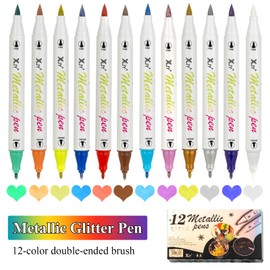 12 Farben Metallic Marker Acrylstifte Set Dual Tip Metallic Stifte Glitzerstifte Acrylfarbstifte Metallischen Marker Acryl-Farbstifte Marker für Keramik für holz, Glas, Keramik Kinder & Erwachsene