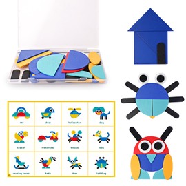 LiKee Open Ended Wooden Shape Puzzles for Toddlers 3+ Years Old, Montessori Development Toys Preschool Education Activity Travel Toy Board Games for Kids 4-8 Yrs