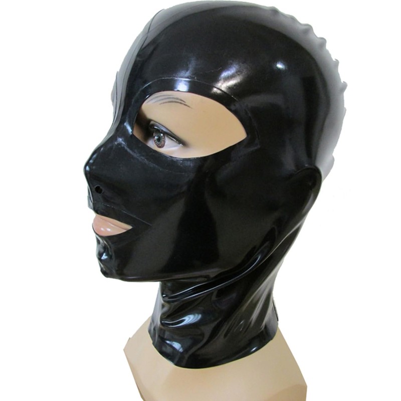 GREEFEI Black Latex Hooded Mask, Handmade, Rubber Mask with Zip,