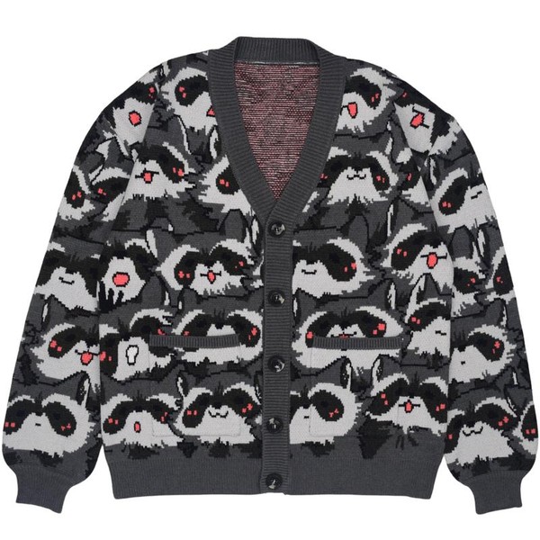 Steady Hands Nice Racc-oon Knit Cardigan Grey Black Raccoon Trash