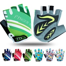 Kids Cycling Gloves Half Finger Gel Padded Non-Slip Breathable, Junior Glove Girls Boys Fingerless Adjustable for Mountain Bike Running Riding Sport Outdoor Biking Skating (Seagreen, X-Large)