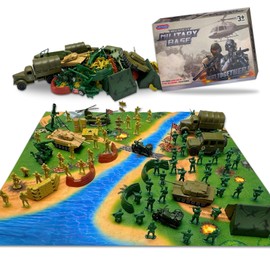 Army Men Toys Large Battle Playset-Set Includes Army Men Action Figures, Military Battle Mat, Tanks, Helicopters, Jeep, Ambulance, Trucks, Cannon, Tents (120 PCS)