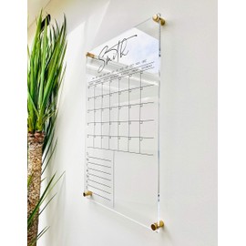 Large Clear Acrylic Monthly Calendar for wall | Dry-Erase Message White Board Calendar Wall Mounted Office Home Family Organization Tools Must Haves School Kids Adult Mom Teen Monthly Weekly ADHD Tool