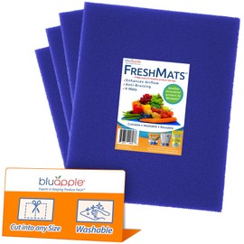 Bluapple FreshMats, Refrigerator Bin Liner, Fridge Drawer Mats, Crisper Life Extender Liner Keeps Produce Fresh Longer, Anti-Bruising, Helps Air Circulation, Washable & Reusable (4-Mats, 12x15, Blue)