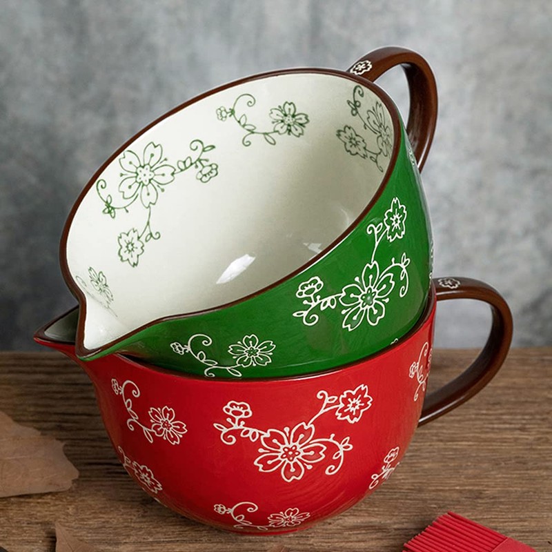 Gaolinci Cherry Blossom Pattern Kitchen Ceramic Mixing Bowl, 1 Quart