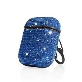 HIDAHE AirPods 2 Case, Case for Airpods Case, Airpods Accessories, Airpods Skin, Bling Glitter Luxury PU Leather Case Cute Girls Kids Protective Case for Airpods 1 & 2 Charging Case,Blue