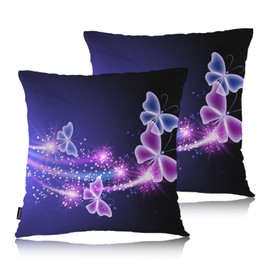 Swono Butterfly Throw Pillow Case, Glowing Butterflies Stars Square Home Decorative Cushion Cover for 18 X 18 Inches Pillow Covers, Purple 2 Pack Pillowcases for Bedroom Office Dorm Couch