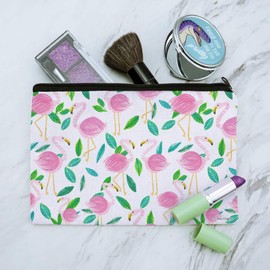 Cute Flamingos and Leaves Makeup Cosmetic Bag Organizer Pouch